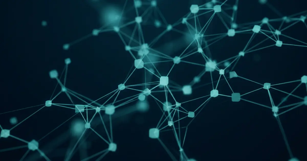 Abstract network and connection nodes on dark background