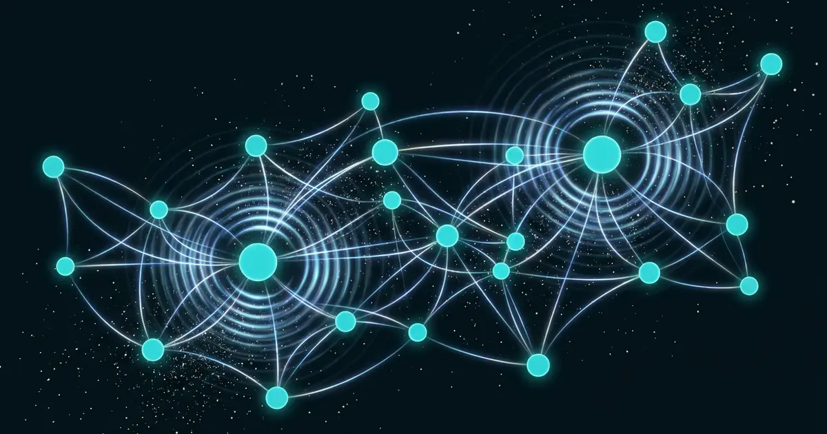 Abstract social commerce visualization with network connections and shopping motifs