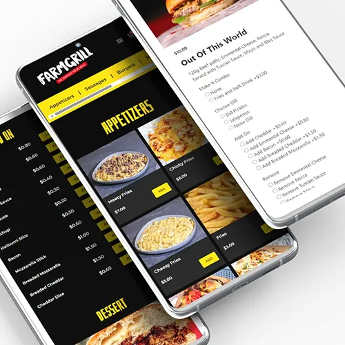 FarmGrill mobile ordering screens