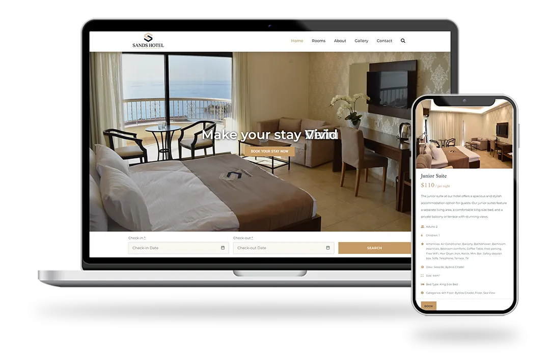 Sands Hotel website on laptop and mobile