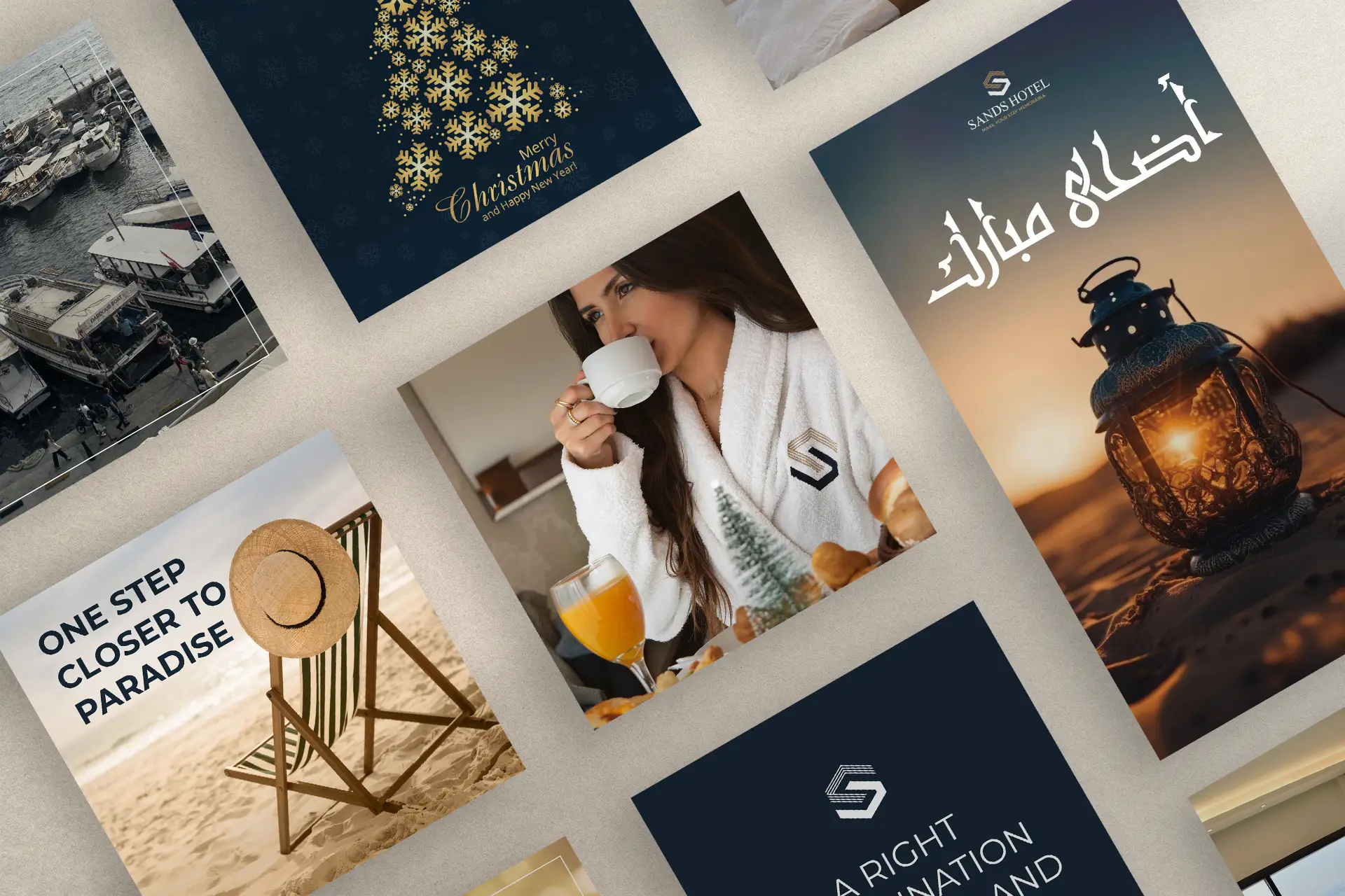 Sands Hotel social media content — Christmas, lifestyle, Eid and honeymoon campaigns