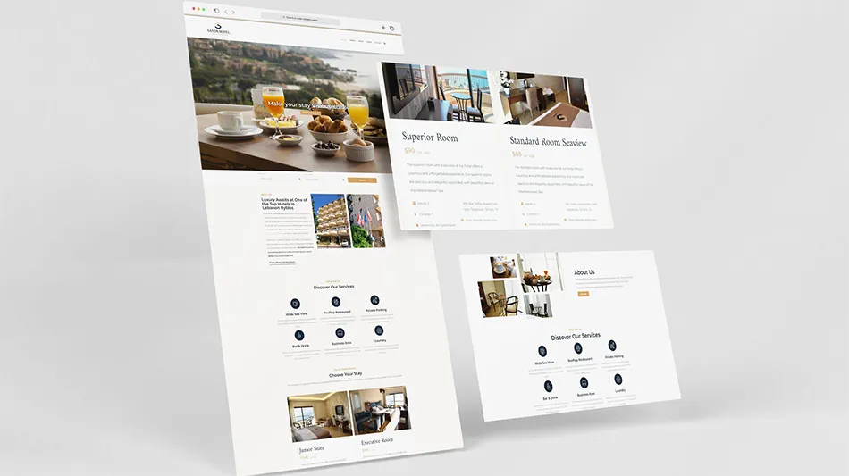 Sands Hotel website desktop screenshots